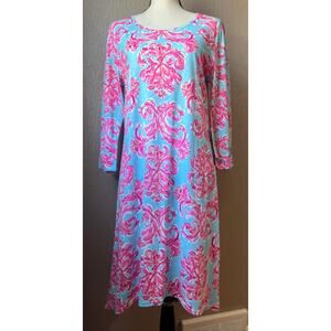 Caribbean Joe Women Spring Water Floral Asymmetrical Dress Blue Size Medium New